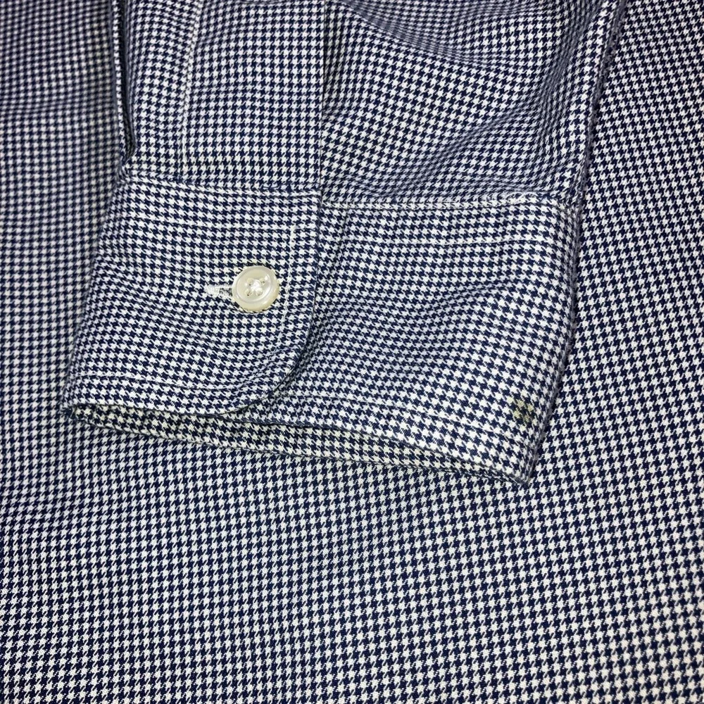 Polo Ralph Lauren Shirt Mens XL 17.5 Houndstooth Navy White L/S Button Down Flaw